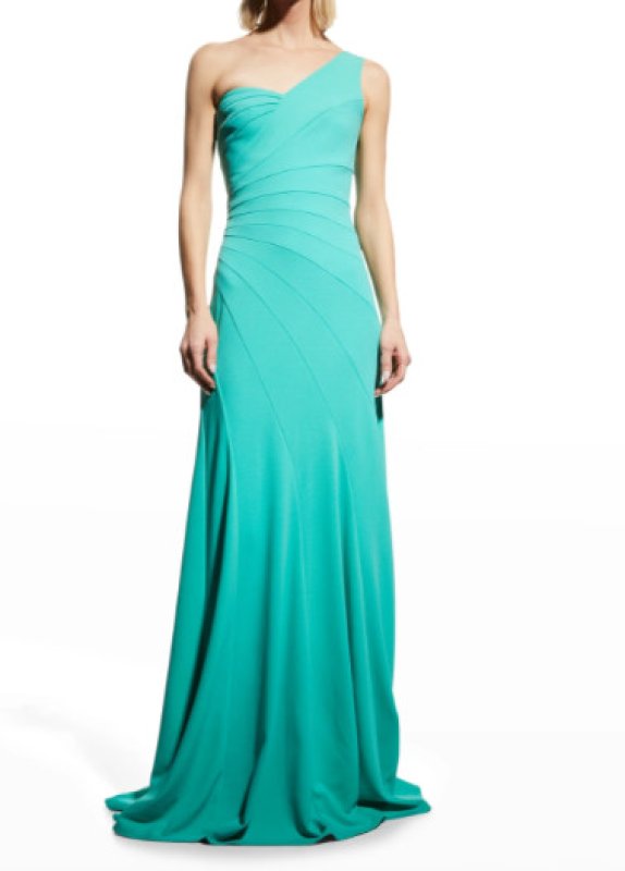 画像1: セール！Tadashi Shoji  タダシショージ   GERALDINE ONE-SHOULDER GOWN グリーン系 (1)