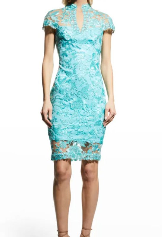 画像1: セール！Tadashi Shoji タダシショージ  ANKUR KEYHOLE EMBROIDERED DRESS  ブルー系 (1)