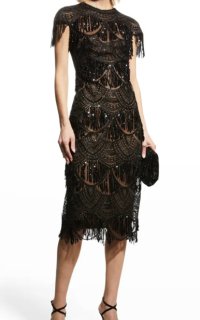 TADASHI SHOJI ホルター黒ロングドレス スパンコール フリンジ セール！Tadashi Shoji タダシショージ LORENE スパンコール