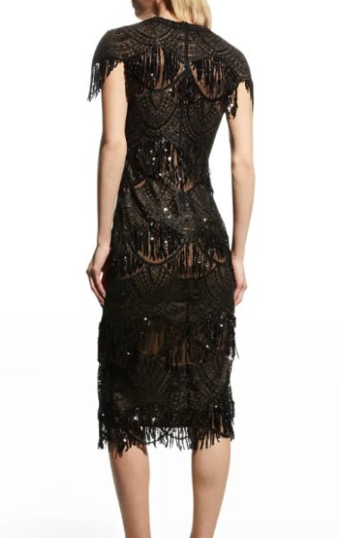 画像2: 【水卜麻美アナ着用】Tadashi Shoji タダシショージ    LORENE スパンコールフリンジドレス ブラック (2)