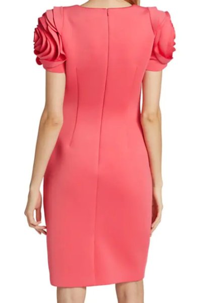画像2: Badgley Mischka  フローラルスリーブドレス Deep Coral (2)