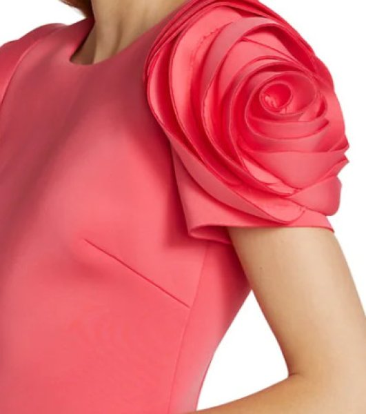 画像3: Badgley Mischka  フローラルスリーブドレス Deep Coral (3)