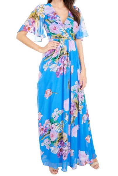 画像2: セール!Adrianna Papell アドリアナパペル  Floral Printed Chiffon Gown  オーシャン (2)
