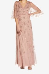 【新品】アドリアナパペル US2 美しいピンクのロングドレス 新品】アドリアナパペル US6 美しいローズピンクのロングレース
