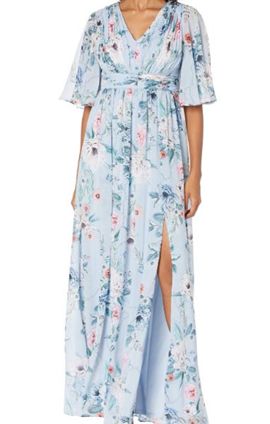 画像1: セール！Adrianna Papell アドリアナパペル   Printed Floral Chiffon Gown  Glacier (1)