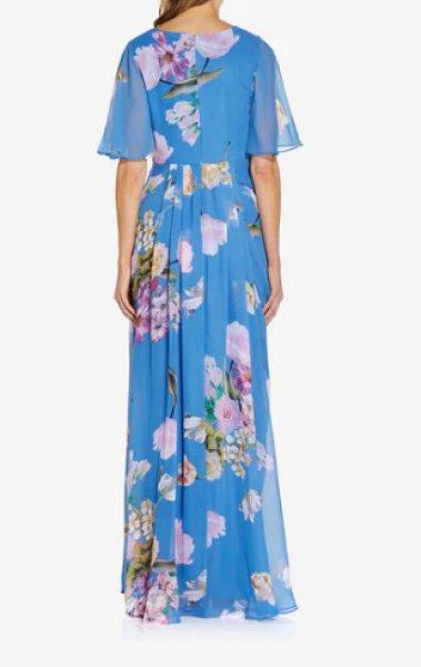 画像3: セール!Adrianna Papell アドリアナパペル  Floral Printed Chiffon Gown  オーシャン (3)