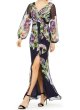 画像1: セール！Adrianna Papell アドリアナパペル  Long Sleeve Floral Print Chiffon Gown ネイビー (1)