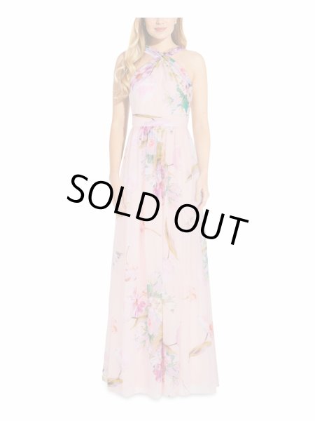 画像1: 再入荷、即発!Adrianna Papell アドリアナパペル  花柄ホルターネックロングドレス BLUSH  08132 (1)