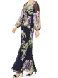 画像2: セール！Adrianna Papell アドリアナパペル  Long Sleeve Floral Print Chiffon Gown ネイビー (2)