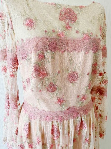画像6: 即日発送！ Marchesa Notte マルケッサノッテ　花柄刺繍レースロングドレス　ピンク系  52301 (6)