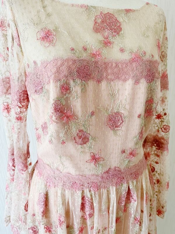画像8: 即日発送！ Marchesa Notte マルケッサノッテ　花柄刺繍レースロングドレス　ピンク系  52301 (8)
