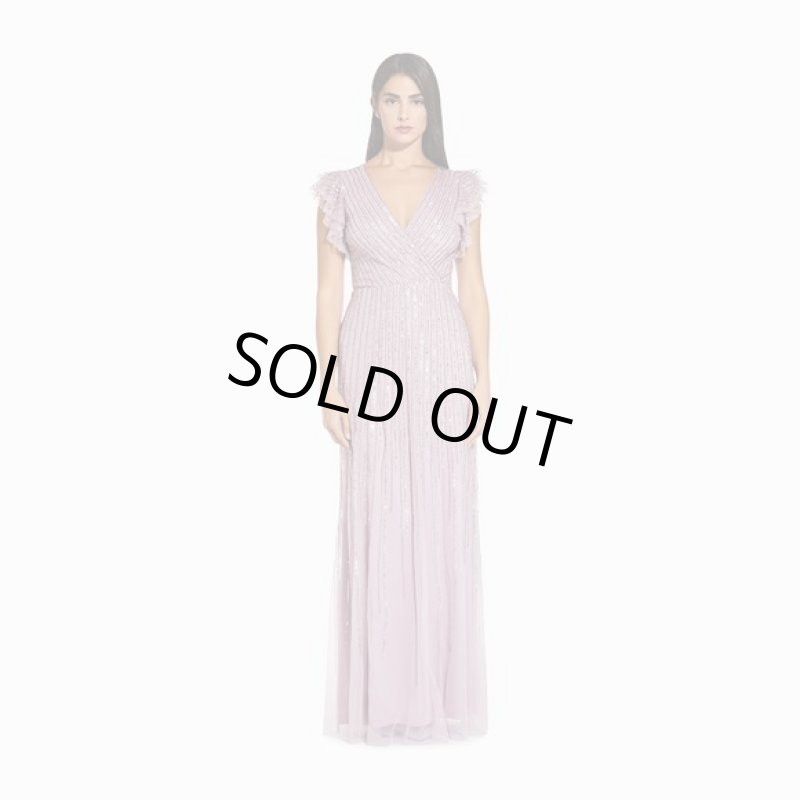 画像1: Adrianna Papell アドリアナパペル　 LONG SEQUIN FLUTTER SLEEVE DRESS  ライラック (1)