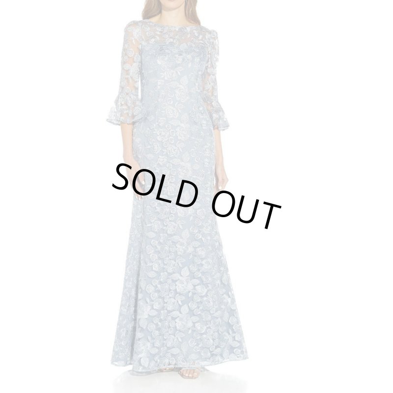 画像1: Adrianna Papell アドリアナパペル　花柄刺繍イブニングドレス　ブルー系 (1)