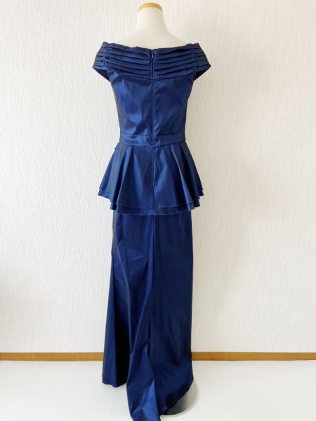 画像4: セール!Tadashi Shoji タダシショージ  オフショルダーペプラムロングドレス  ネイビー系 (4)