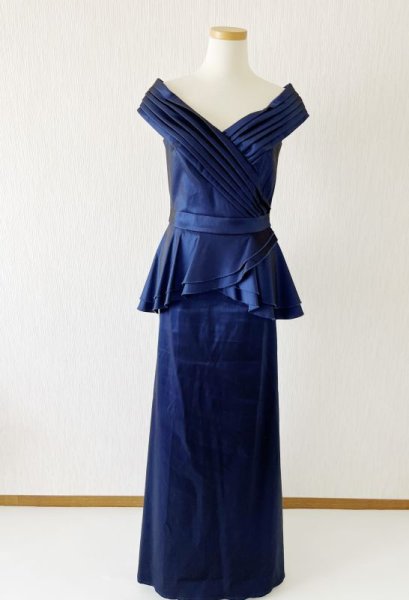画像3: セール!Tadashi Shoji タダシショージ  オフショルダーペプラムロングドレス  ネイビー系 (3)