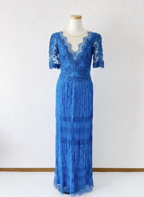 画像4: 再販売！【新妻聖子さん着用】Tadashi Shoji タダシショージ   Pleat Lace Gown ブルー系 (4)
