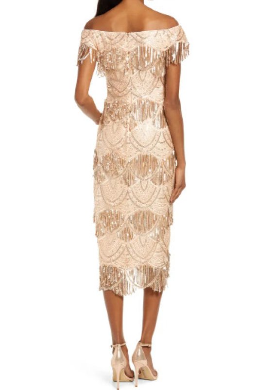 画像2: Tadashi Shoji タダシショージ    GAYNOR SEQUIN FRINGE MIDI DRESS　ピンク系  12145 (2)