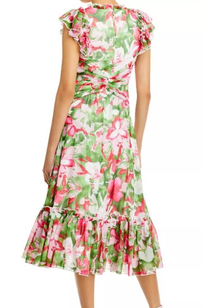 画像2: Tadashi Shoji タダシショージ   ESTHER  花柄プリントドレス ピンク、グリーン系 (2)