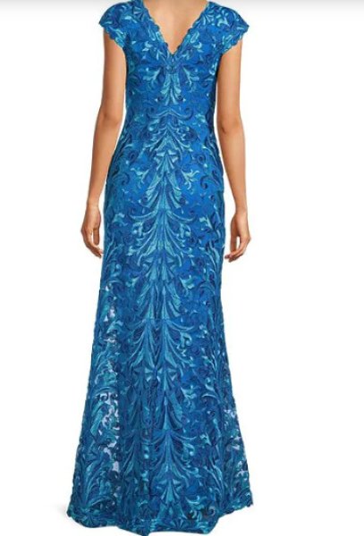 画像2: Tadashi Shoji タダシショージ   LONNIE EMBROIDERED TULLE GOWN ブルー系 (2)
