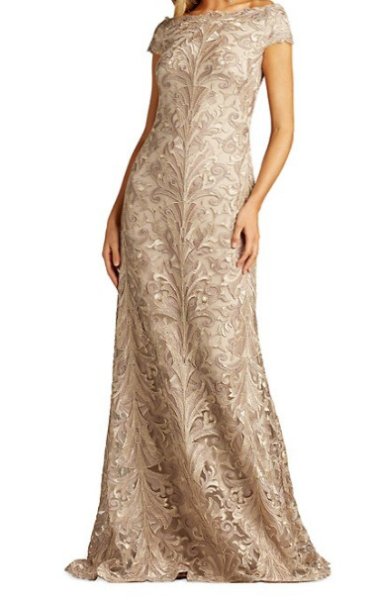 画像1: Tadashi Shoji タダシショージ  Embroidered Lace Gown  ベージュ系 (1)