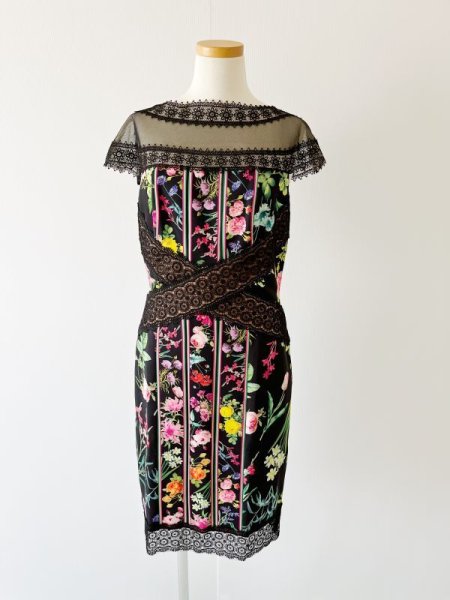 画像5: Tadashi Shoji タダシショージ Missy-8 Sheer Floral Sheath Dress ブラック (5)