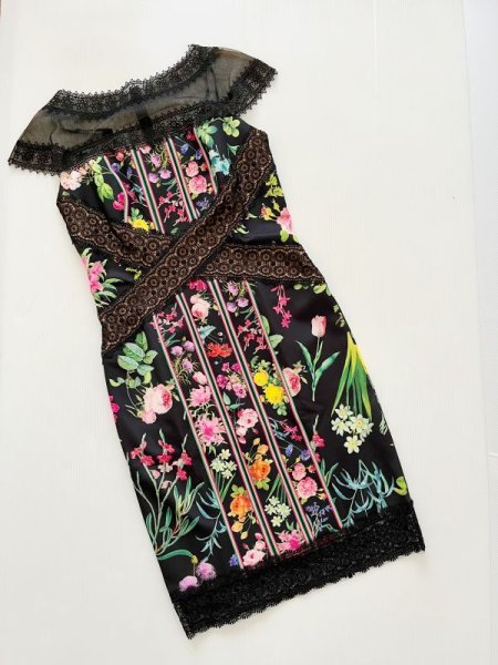 画像9: Tadashi Shoji タダシショージ Missy-8 Sheer Floral Sheath Dress ブラック (9)