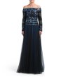 画像1: 即発！ Tadashi Shoji  タダシショージ　スパンコールオフショルダーチュールドレス　ブルー系  12171 (1)