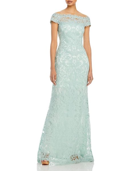 画像1: Tadashi Shoji     Lace Column Gown ミント　ブルー系 (1)