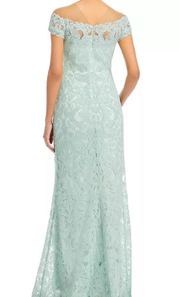 画像2: Tadashi Shoji     Lace Column Gown ミント ブルー系 (2)