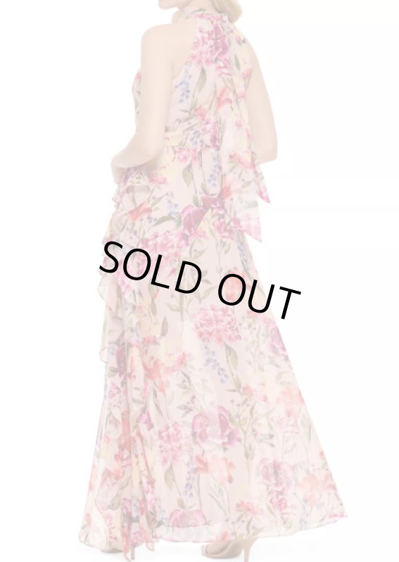 画像4: Eliza J  イライザジェイ　花柄ホルターキャスッケードラッフルマキシドレス　ピンク系 (4)