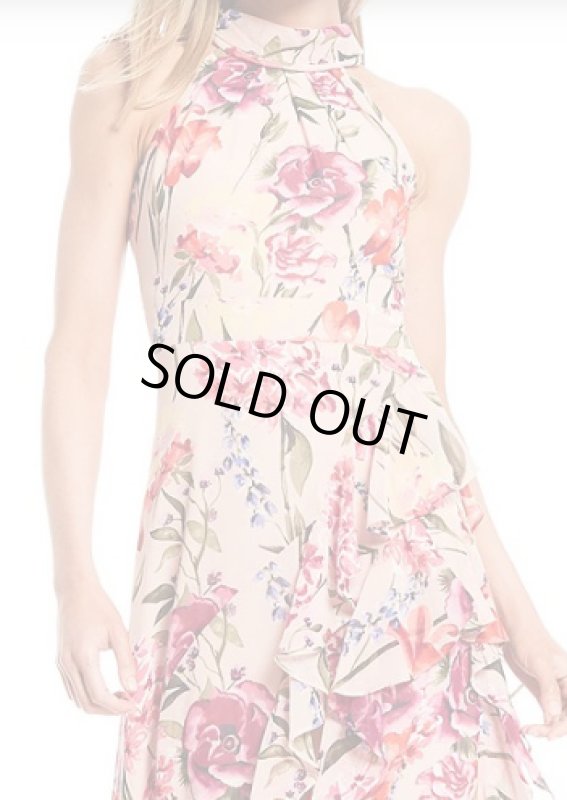 画像2: Eliza J  イライザジェイ　花柄ホルターキャスッケードラッフルマキシドレス　ピンク系 (2)