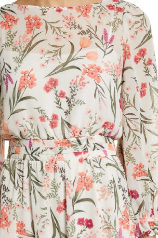 画像4: Eliza J イライザジェイ　花柄ボートネックミディドレス (4)