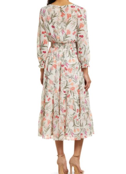 画像2: Eliza J イライザジェイ　花柄ボートネックミディドレス (2)