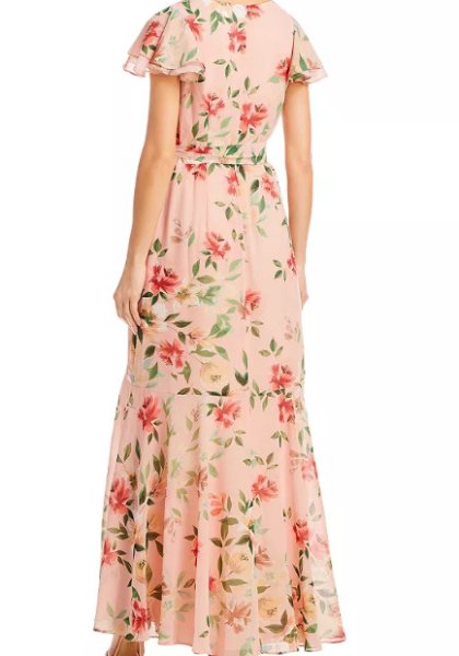 画像2: Eliza J イライザジェイ　花柄フラッタースリーブマキシドレス  08133 (2)