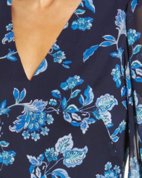 画像3: Eliza J イライザジェイ　ウエストリボン付き花柄ハイロードレス　ネイビー系 (3)