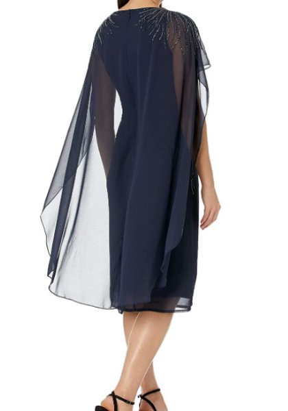 画像2: Adrianna Papell アドリアナパペル　ネイビーケープドレス  03055 (2)