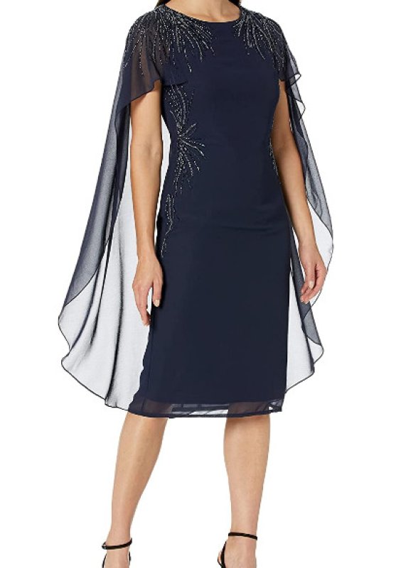 画像1: Adrianna Papell アドリアナパペル　ネイビーケープドレス  03055 (1)