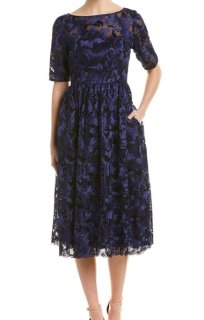 ADRIANNA PAPELL アドリアナパペル　ワンピース　パーティ　ドレス Ribbon Embroidered Cocktail(Sサイズ／ネイビー／adrianna