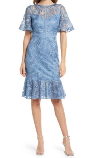 画像1: セール！Tadashi Shoji タダシショージ  LYLE EMBROIDERED TULLE DRESS  ブルー系  7701 (1)