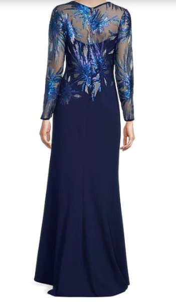 画像2: Tadashi Shoji  タダシショージ ELWOOD EMBROIDERED CREPE GOWN ブルー、ネイビー系 (2)