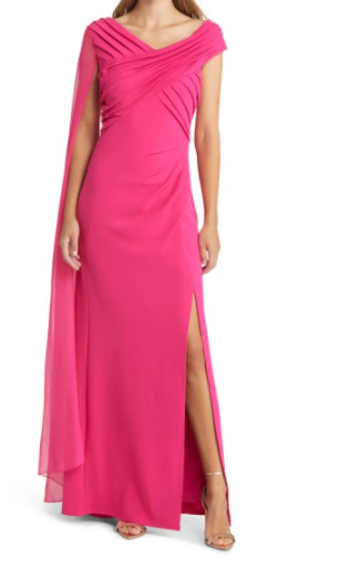 画像1: セール！Tadashi Shoji  タダシショージ   SHERMAN CAPE SLEEVE GOWN　ピンク  03284 (1)