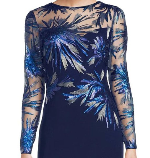 画像3: Tadashi Shoji  タダシショージ ELWOOD EMBROIDERED CREPE GOWN ブルー、ネイビー系 (3)