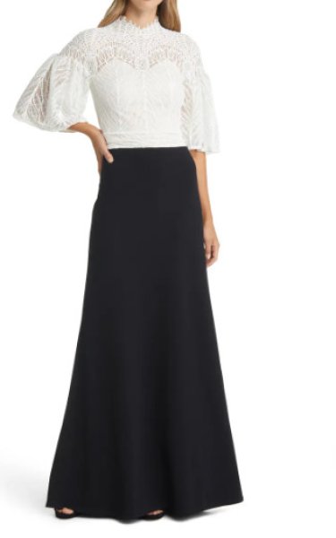 画像2: セール!Tadashi Shoji タダシショージ  ANGELO CONTRAST ILLUSION GOWN  ブラック、ホワイト  12201 (2)