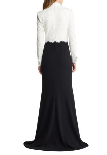 Tadashi Shoji タダシショージ Lace Two-Tone Crepe Gown ブラック