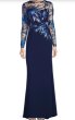 画像1: Tadashi Shoji  タダシショージ　ELWOOD EMBROIDERED CREPE GOWN　ブルー、ネイビー系 (1)