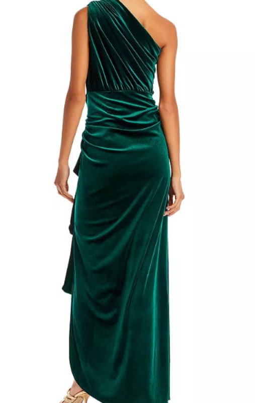 画像2: Tadashi Shoji タダシショージ   LOTTEN ワンショルダーベルベットラッフル Gown 　グリーン (2)