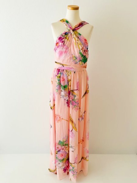 画像4: 再入荷、即発！Adrianna Papell アドリアナパペル  花柄ホルターネックロングドレス　BLUSH  08132 (4)
