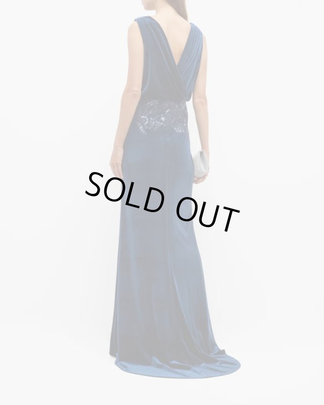 画像2: セール！Tadashi Shoji タダシショージ 　DUNSTAN BACK DRAPE VELVET GOWN  ネイビー  11109 (2)
