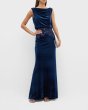 画像1: セール！Tadashi Shoji タダシショージ 　DUNSTAN BACK DRAPE VELVET GOWN  ネイビー  11109 (1)