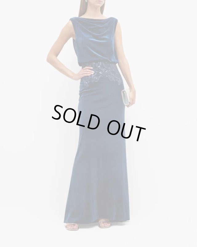 画像1: セール！Tadashi Shoji タダシショージ 　DUNSTAN BACK DRAPE VELVET GOWN  ネイビー  11109 (1)
